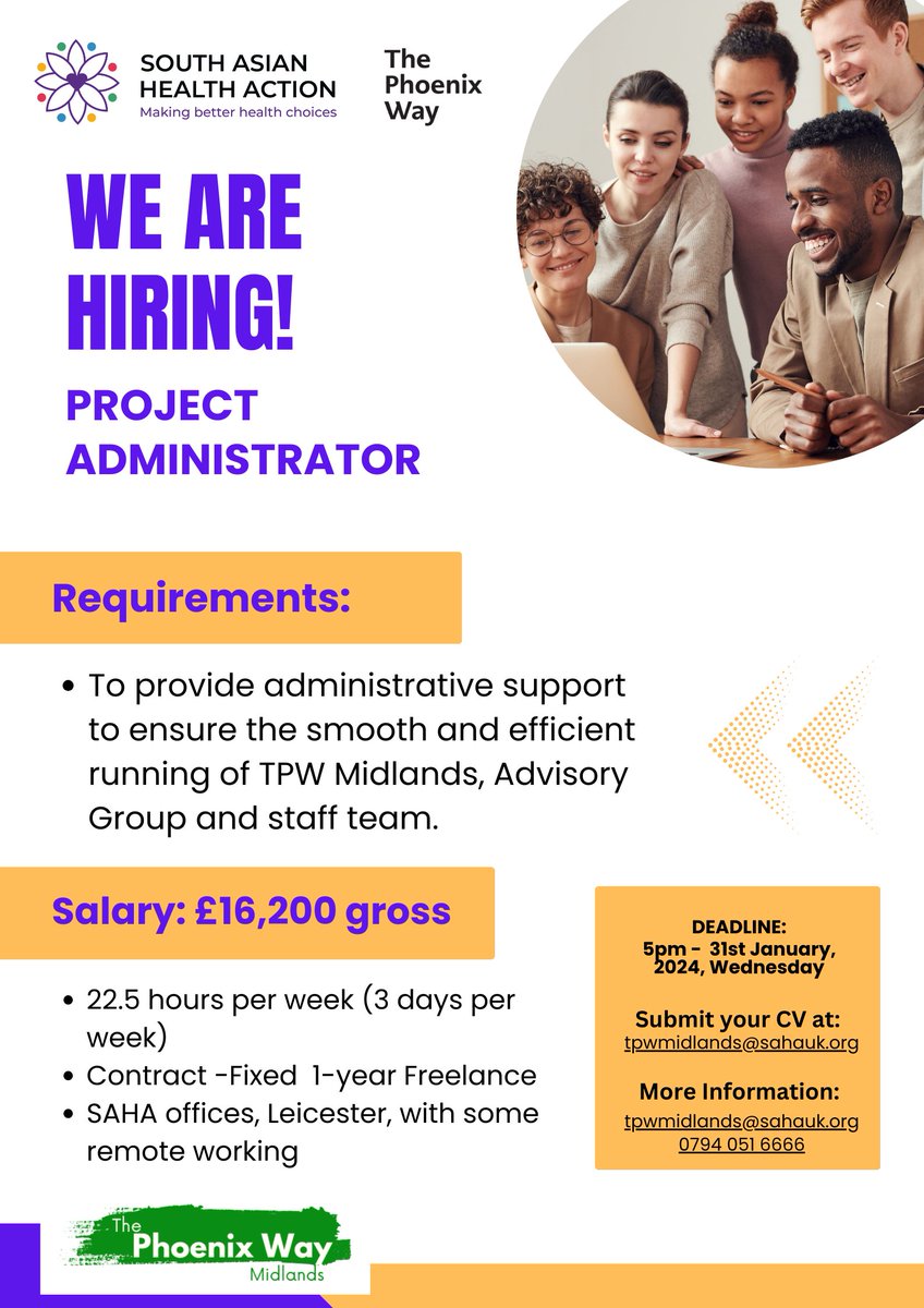 🌟 Hiring Alert: Project Administrator at The Phoenix Way! Flexible 22.5 hrs/week, 1-year freelance. Help us run TPW Midlands smoothly. 

Apply before 31 Jan '24! 📧 tpwmidlands@sahauk.org 

#HiringNow #ProjectAdmin #FlexibleJobs