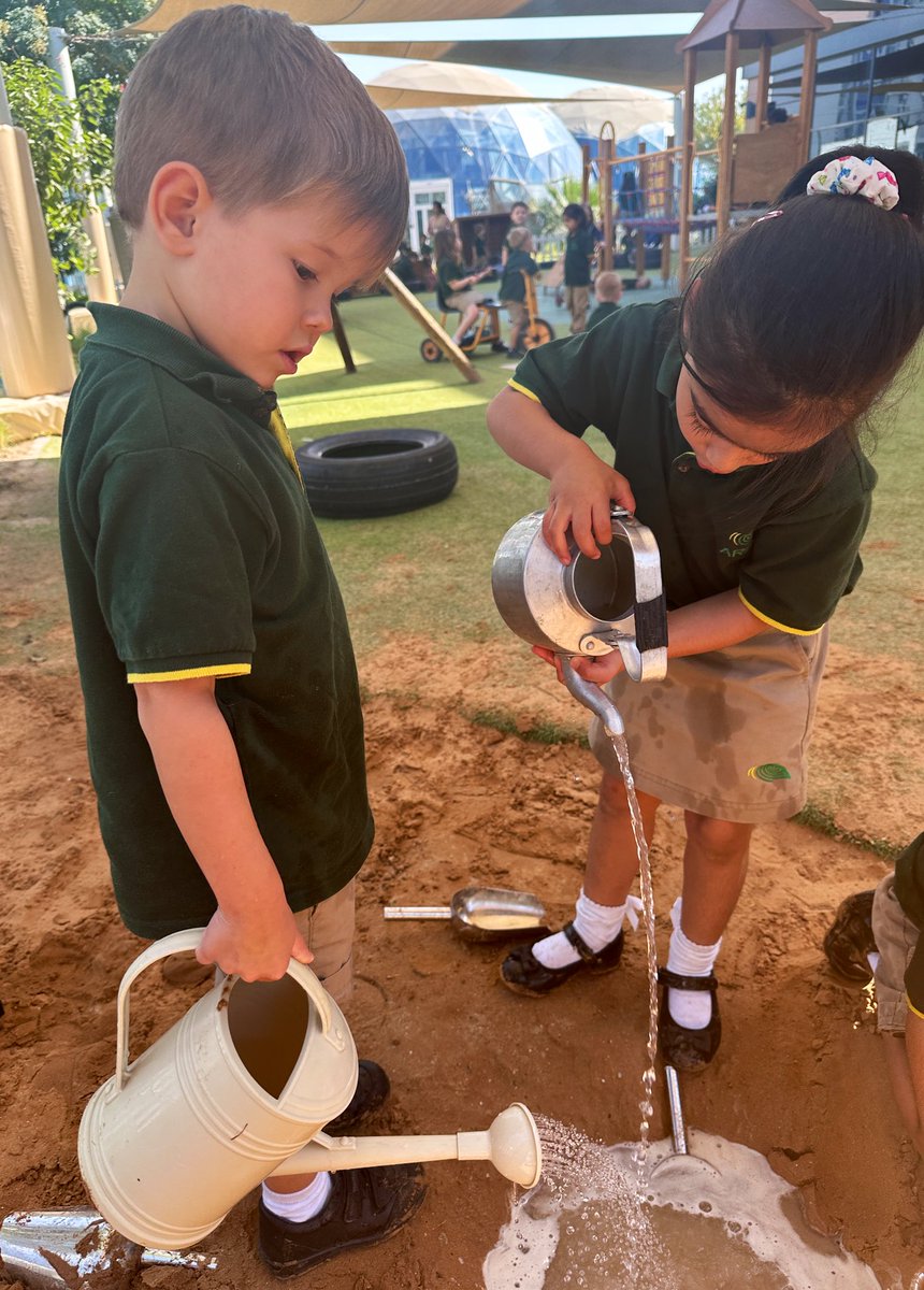 ArborFoundation's tweet photo. We are just having fun 💛 In that fun, we have found ways to change the texture of the sand, tried to change the flow of water and worked together to make a puddle to jump in! 💦👏🏼 #ButtercupClass https://t.co/IMayQtDo64