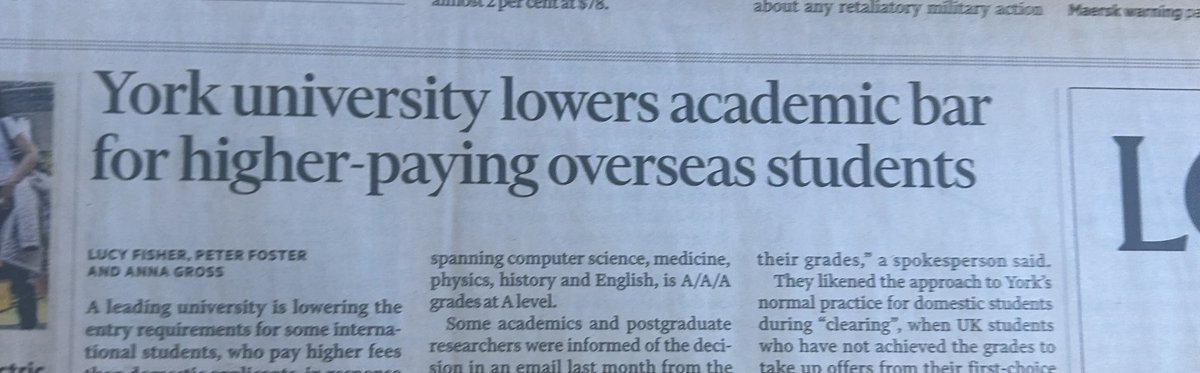Getting into York. AAA for U.K. students. BBC for foreign students. Just not right.