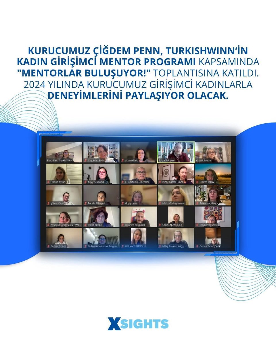 Kurucumuz Çiğdem Penn, TurkishWINN‘in Kadın Girişimci Mentor Programı kapsamında 'Mentorlar Buluşuyor!' toplantısına katıldı. 2024 yılında Kurucumuz girişimci kadınlarla deneyimlerini paylaşıyor olacak. #xsights #araştırma #research