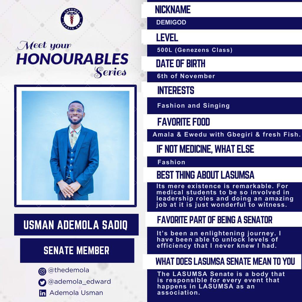 Lasumsa_senate's tweet photo. LASUMSA SENATE PRESENTS

MEET YOUR HONOURABLES SERIES

Meet the seventeenth Honourable of this series, Honourable Usman Ademola Sadiq

@admola_edward https://t.co/oivkYNDE0H