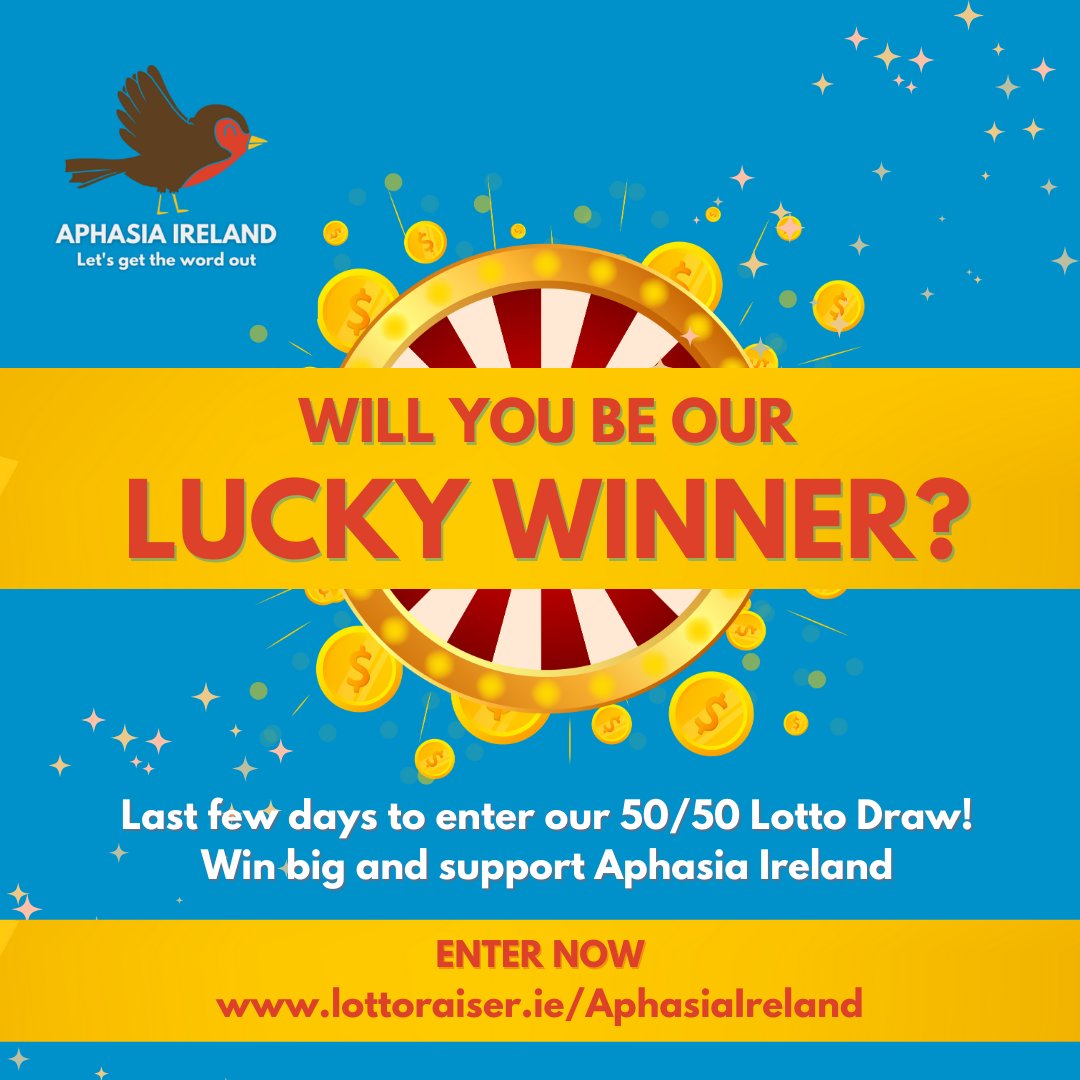 Aphasia_Ireland's tweet image. Enter our 50/50 Lotto Draw!
The next winner will be announced on 26th January. 

How does it work? 
✅ Buy 1 ticket for €2 or 3 tickets for €5 
✅ 50% of the funds raised go to the winner and 50% to Aphasia Ireland

Enter on lottoraiser.ie/AphasiaIreland 💛

#lottodraw #lottoraiser