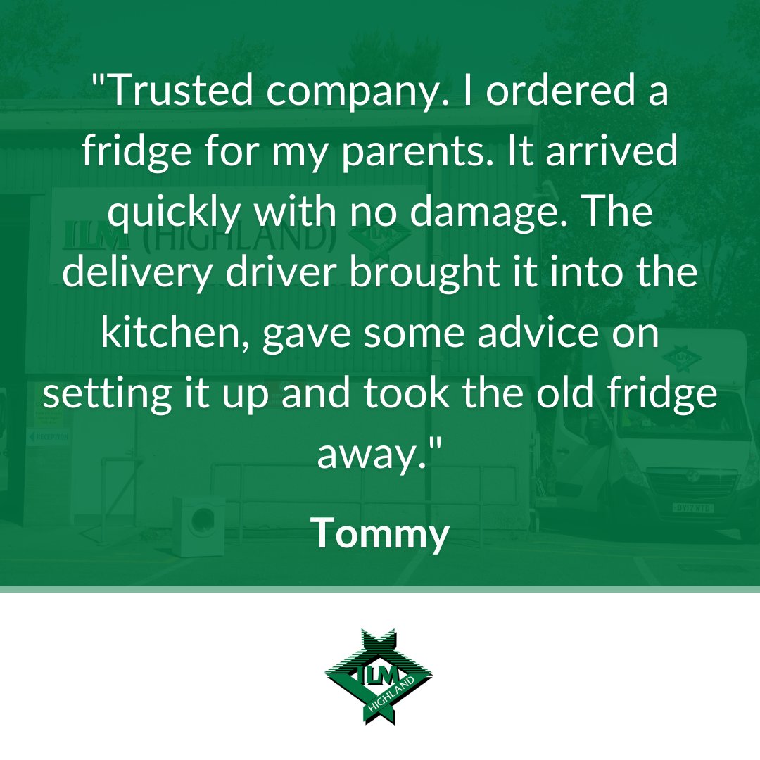ILMHighland's tweet image. Tommy, thank you for trusting us with your purchase! We're delighted to have delivered a seamless experience for you and your parents. 
We hope they enjoy their new fridge!

#TrustedService #SeamlessDelivery #ILMHighlandQuality