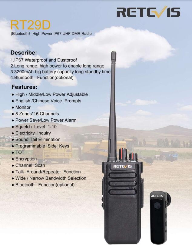 Retevis RT29D High Power Walkie Talkie DMR Two Way Radio IP67