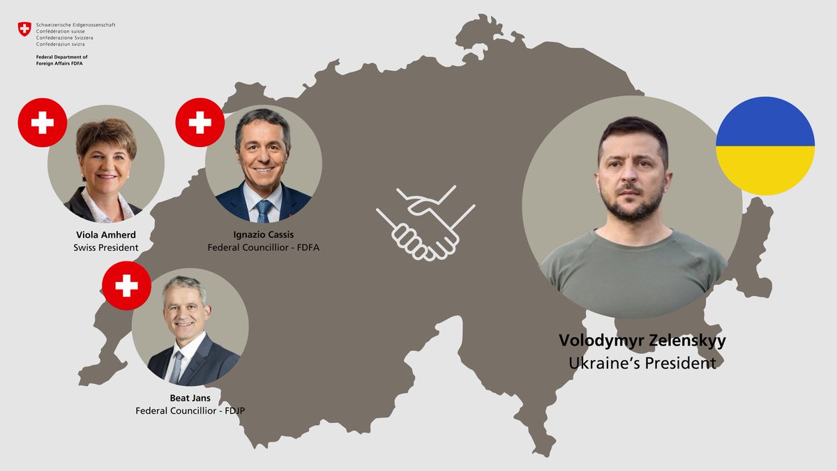 SwissUA's tweet photo. "I will express gratitude to 🇨🇭 for its consistent support for 🇺🇦 sovereignty and territorial integrity. I believe that 🇨🇭 participation in the Peace Formula, as well as its relevant experience, can help bring our vision of just peace closer."
President of 🇺🇦 Volodymyr Zelenskyy https://t.co/aApYWkXsuL