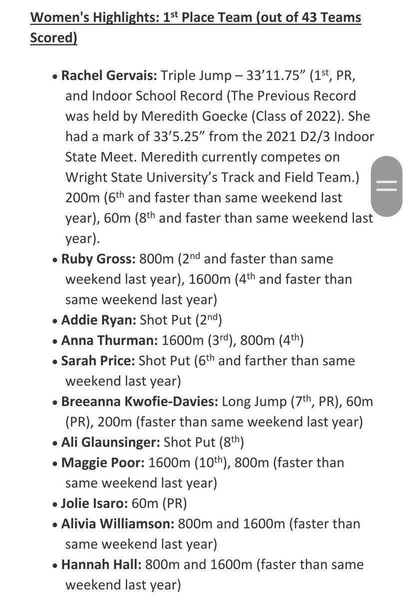 PatriotsT_F's tweet photo. Ladies 1st Place (Out of 43 teams scored) at Otterbein Indoor Meet (Opening Weekend)! Lots of PR's and Top 10 Finishes! Full Results: https://t.co/vHz5wfmAke
#tradition
@CarrollAthDept @carrollpatriots @CHSAthleticClub @Steven_Wright_ @gclcoedsports @PatriotsXC @CarrollWHoops https://t.co/qoYOcfqwlD