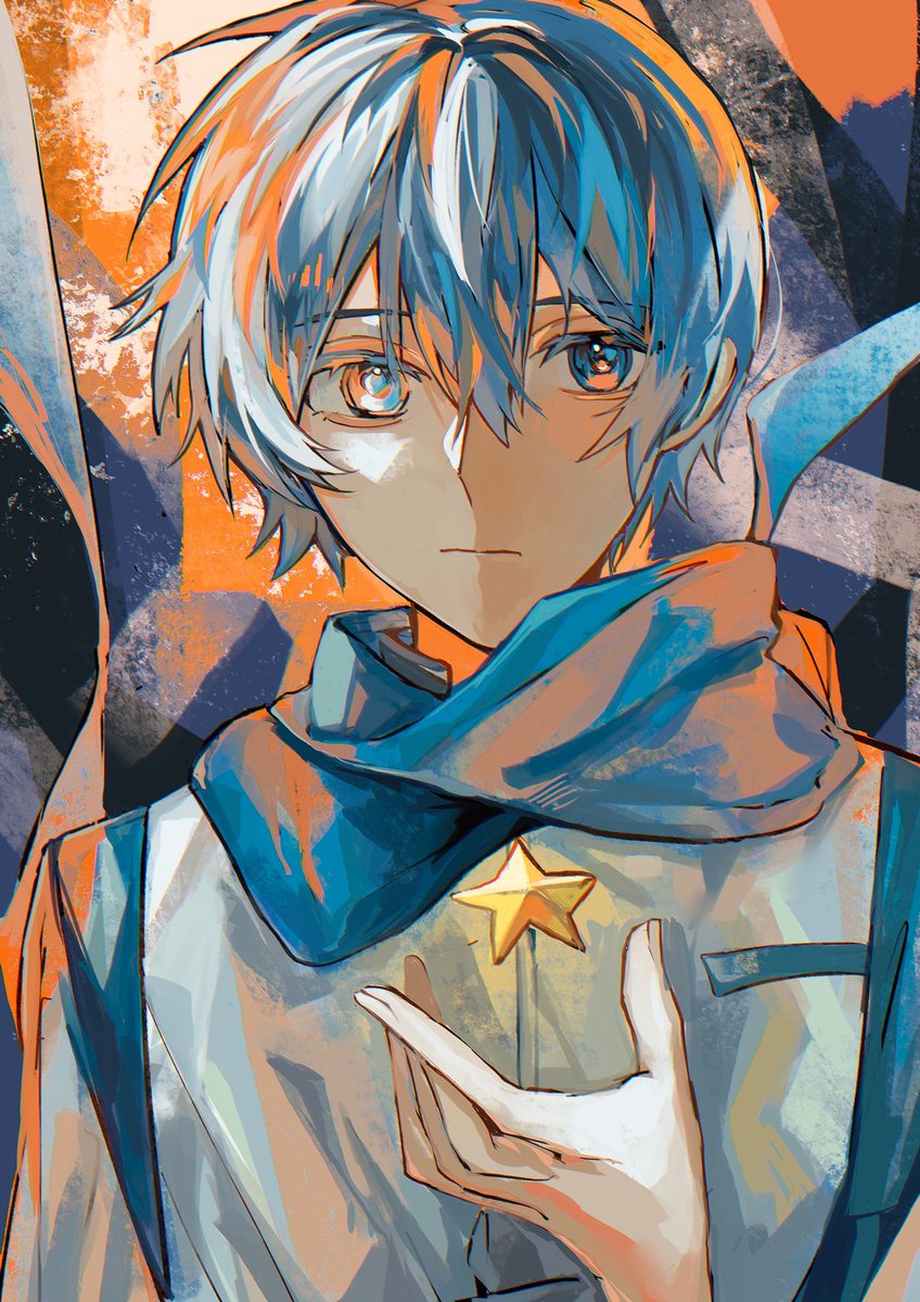 kaito (vocaloid) 1boy male focus blue eyes solo blue hair blue scarf scarf  illustration images