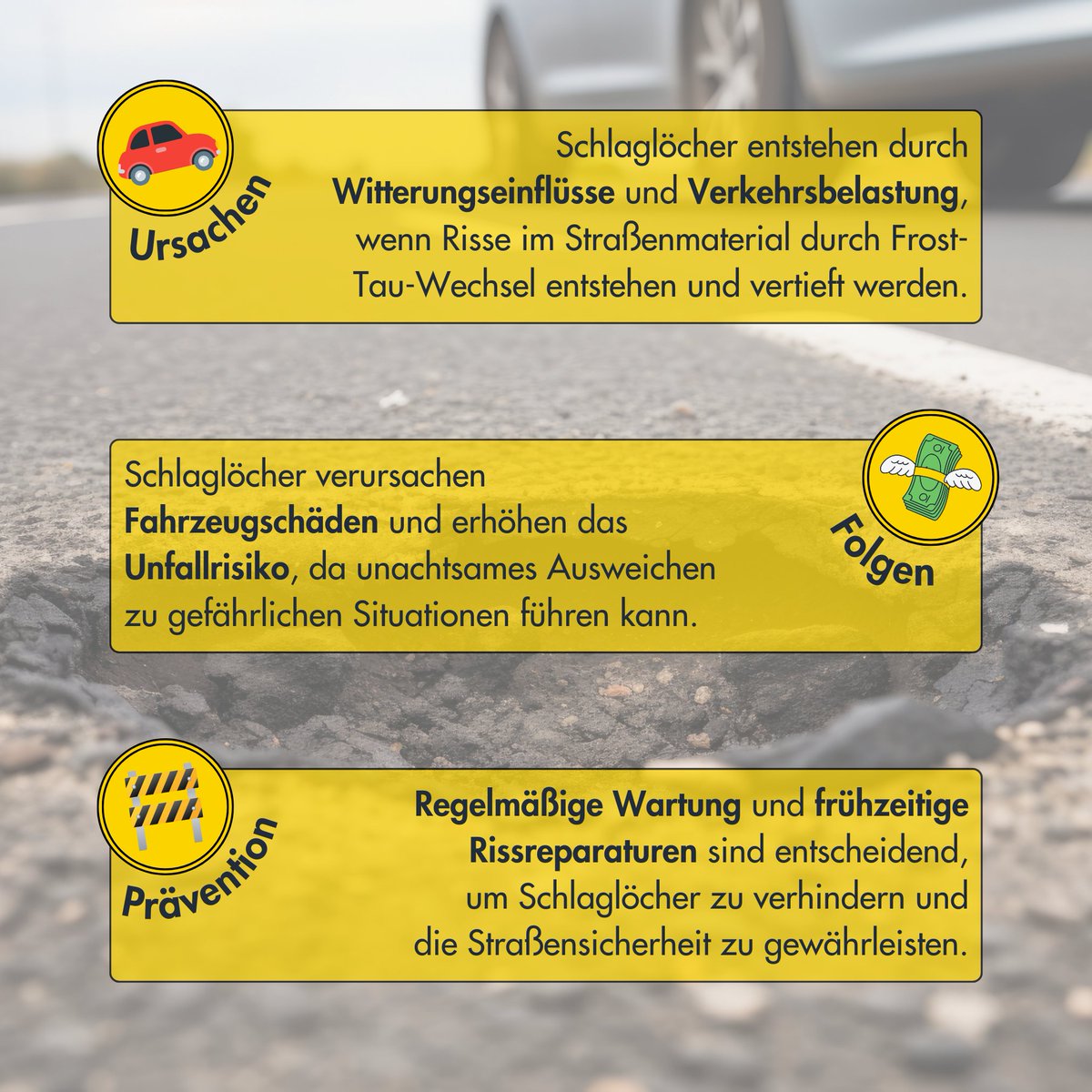 Heute ist nationaler Tag des Schlaglochs!🕳️🚗
Gemeinsam wollen wir unsere Straßen sicherer machen. Auf unserer Webseite erfahren Sie, wie andere Kommunen ihre Verkehrssicherheit erhöhen: bit.ly/48W2LJp 🛣️
#PotholeDay #Fahrtvorsichtig #Straßensicherheit #Schlaglöcher