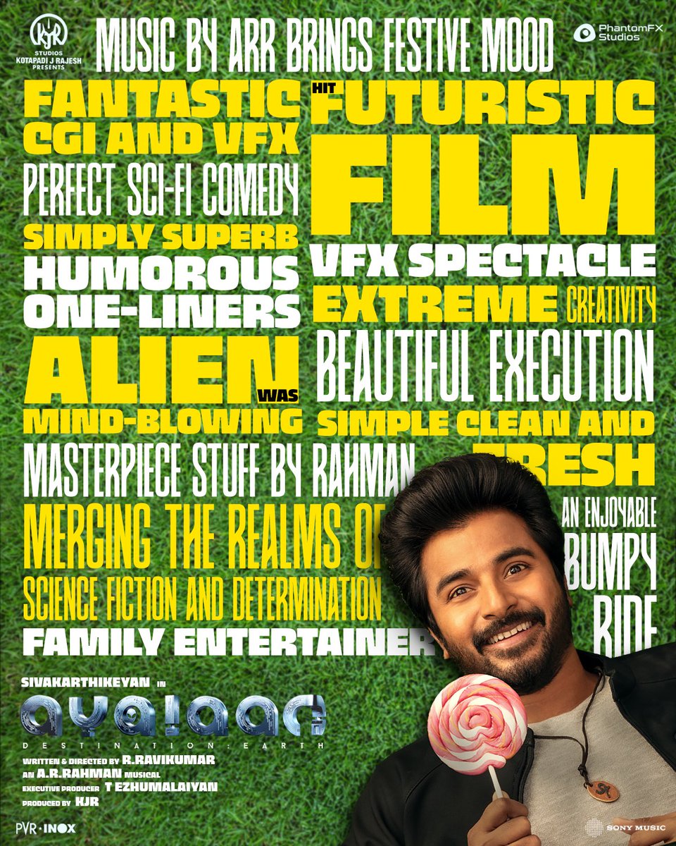 A cosmic triumph, acclaimed by all 🛸 #Ayalaan - An experience not to be missed In cinemas near you 👽 #AyalaanPongal @Siva_Kartikeyan @TheAyalaan ‘Chithha’ #Siddharth @arrahman @Ravikumar_Dir @kjr_studios @Phantomfxstudio @bejoyraj @Gangaentertains @Hamsinient @SunTV…