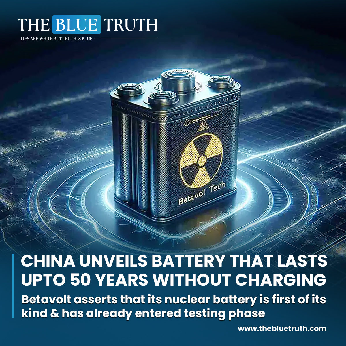 thebluetruth_'s tweet image. China unveils battery that lasts upto 50 years without charging.
Betavolt asserts that its nuclear battery is first of its kind &amp;amp; has already entered testing phase.
#ChinaInnovation #BatteryTechnology #LongLastingBattery #EnergyBreakthrough
 #RenewableEnergy #tbt #TheBlueTruth