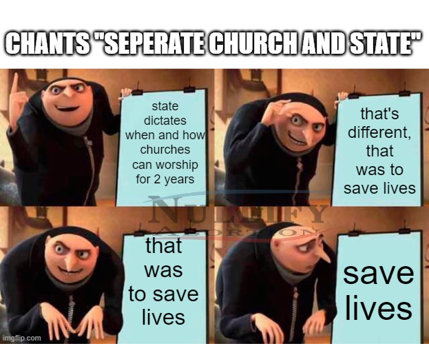 🤷‍♂️ 'Separate church and state,' they say while dictating church worship for two years. Yet, acting to save preborn lives is apparently crossing a line? 🤯 The irony is thick. #StopTheMandates #DoubleStandards #SaveLivesNow