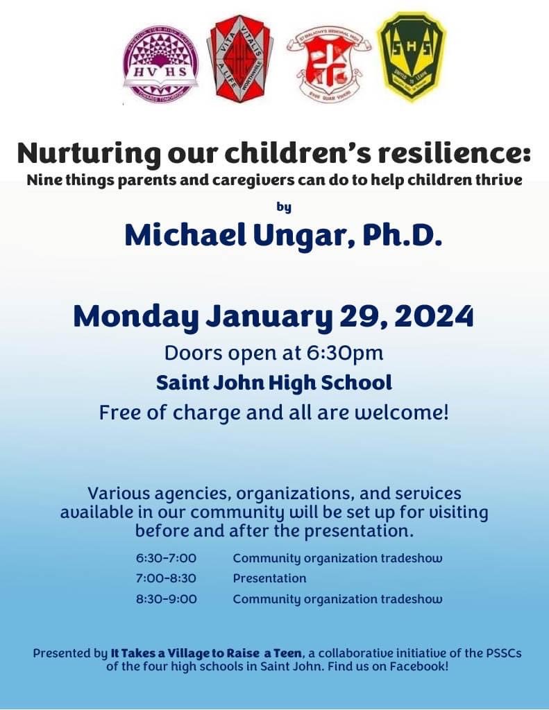 ASD_South's tweet photo. Free presentation "Nurturing our children’s resilience: Nine things parents and caregivers can do to help children thrive."  The event is free of charge and is taking place on Mon, Jan 29 at Saint John High School. Doors open at 6:30pm. All are welcome! https://t.co/DYiKhbCm0I