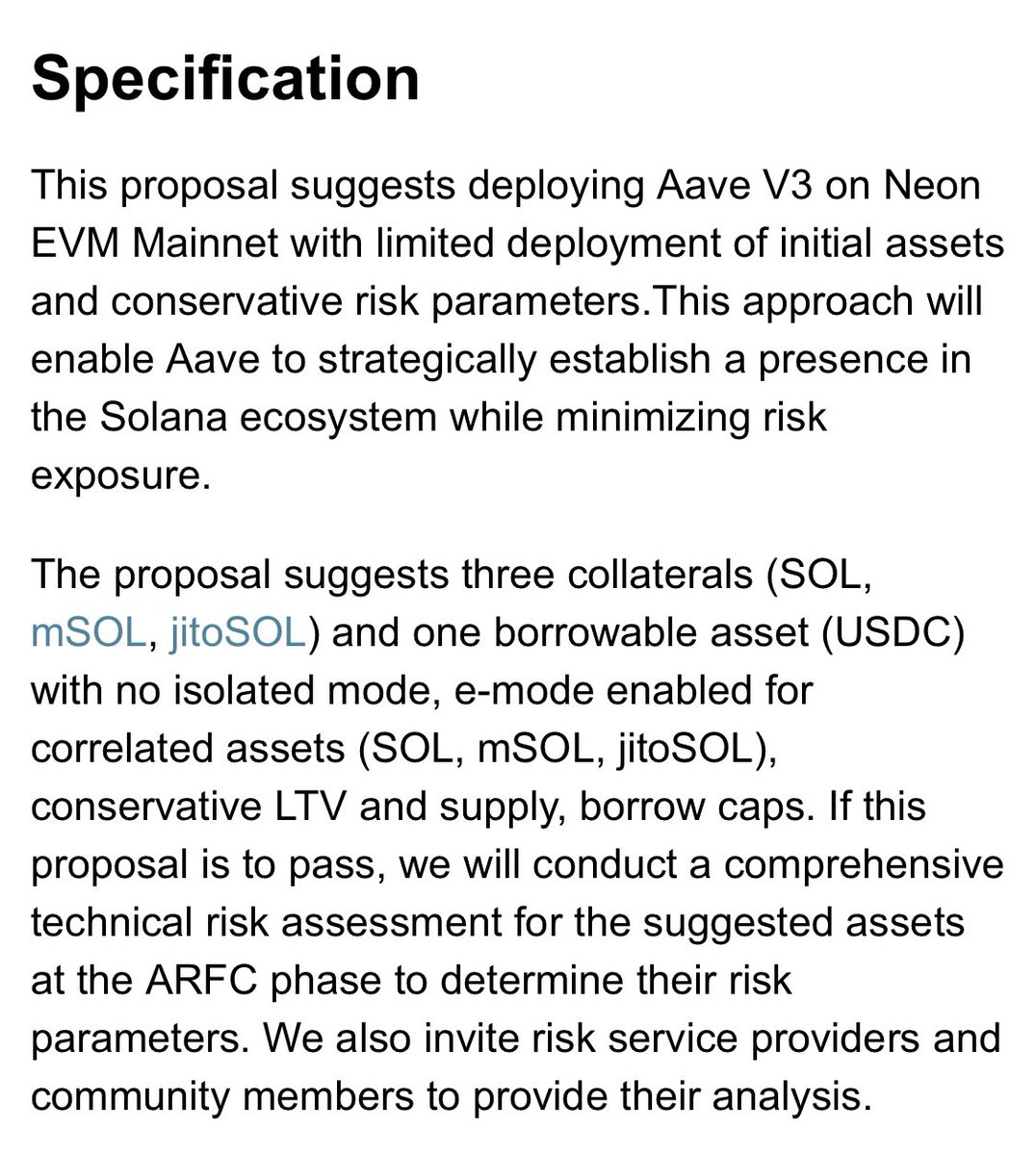 DegenerateNews's tweet photo. BREAKING: @aave COMMUNITY CONSIDERS DEPLOYMENT OF @aave V3 MVP ON @Neon_EVM MAINNET TO EXPAND PRESENCE AND ENABLE ACCESS TO UNADDRESSED USERS, LIQUIDITY, COMMUNITY AND ECOSYSTEM OF @solana https://t.co/79saTqKCit