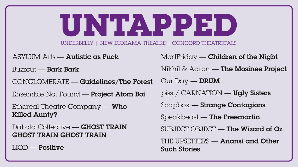 Congratulations to the shortlisted companies for the Edinburgh Untapped Awards, supported by @FollowTheCow, @newdiorama and Concord Theatricals! Providing valuable investment in theatre companies wanting to showcase their work at the @edfringe. More at newdiorama.com/for-artists/ed….
