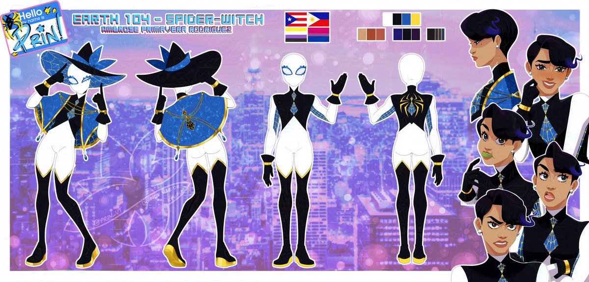 prin_vt's tweet photo. "Alright people, let’s do this one last time.

My name is Ambrose Rodriguez. I was bitten by a giant ghost spider and for the last 15 years, I’ve been the one and only Spider-Witch. I’m pretty sure you know the rest."

Spider-Witch, at your service! #spidersona #ATSV https://t.co/zw1WxnijZ6