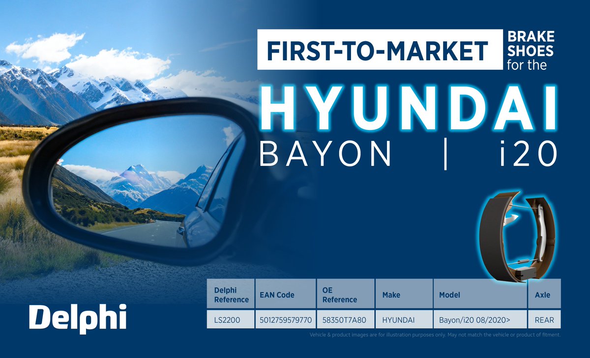 delphiautoparts's tweet photo. All Hyundai drivers we have some exciting news just for you! Introducing our new first-to-market brake shoes, designed specifically for Bayon and i20 models from 2020.

Learn more about our F2M brakes: https://t.co/w85SzmPO8n  

#FirstToMarket #Hyundai #BrakeShoes https://t.co/mPU94HHfvj