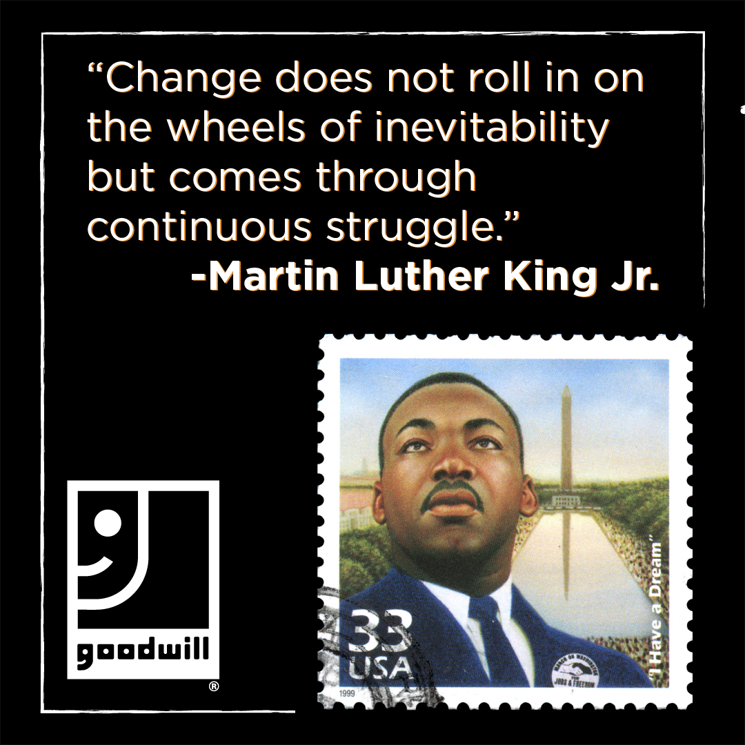 goodwillwa's tweet photo. Happy MLK Day! Goodwill of the Olympics and Rainier Region is committed to MLK's vision of dismantling racism and advancing equity, diversity, and inclusion in your community. https://t.co/3Ly1hxiffG