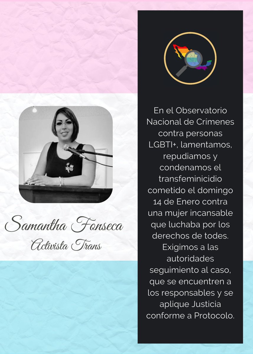 ObservatorioCr3's tweet photo. @SEGOB_mx @FiscaliaCDMX Exigimos #JusticiaParaSamantha , exigimos que actúen ya y no sean solo espectadores
Los transfeminicidios están aumentando y no se está garantizando la seguridad de quienes permanecemos en la lucha ni la Justicia de quienes han sido Víctimas del Odio https://t.co/hIaB0diqec