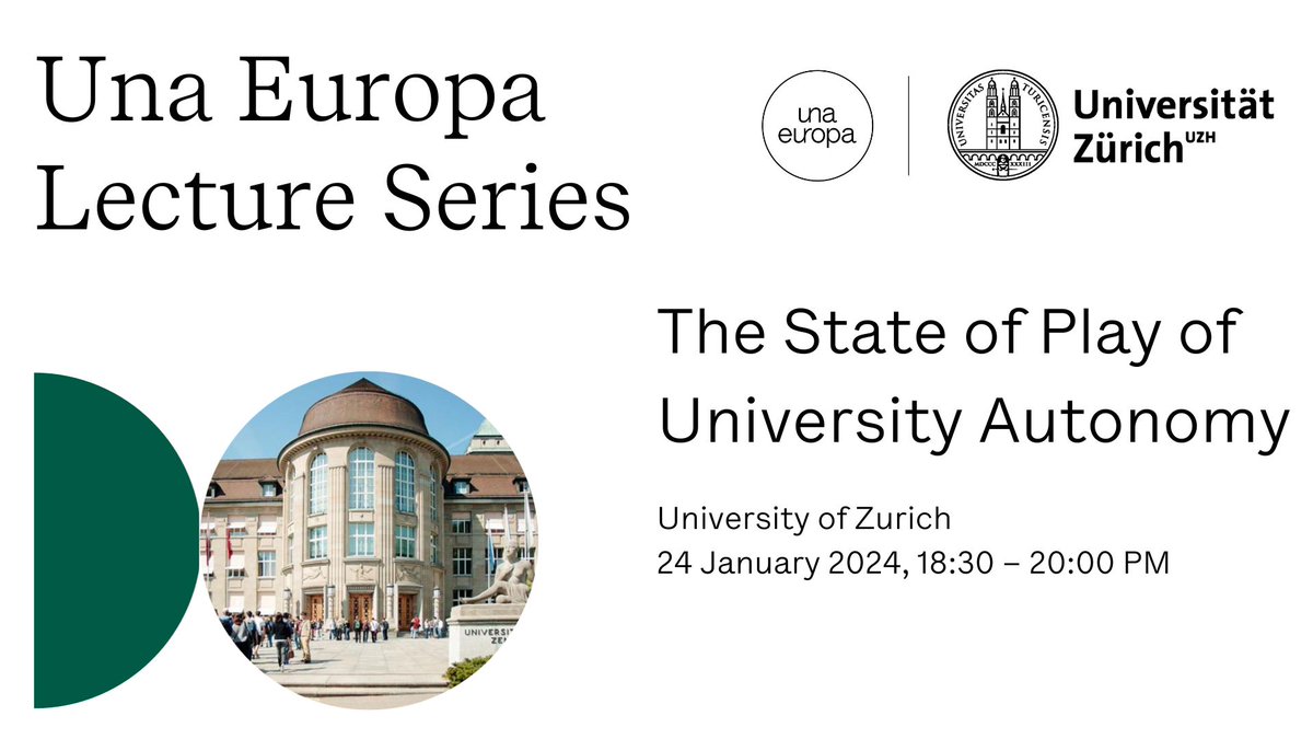 📅 24 Jan 2024: Join the @Una_Europa lecture at UZH on university autonomy in Europe with @thomasestermann, #AutonomyScorecard 2023 author. 👥 Post-lecture, rectors from leading European universities discuss examples in a panel. 🔗 Register: ema.uzh.ch/en/register/pu…
