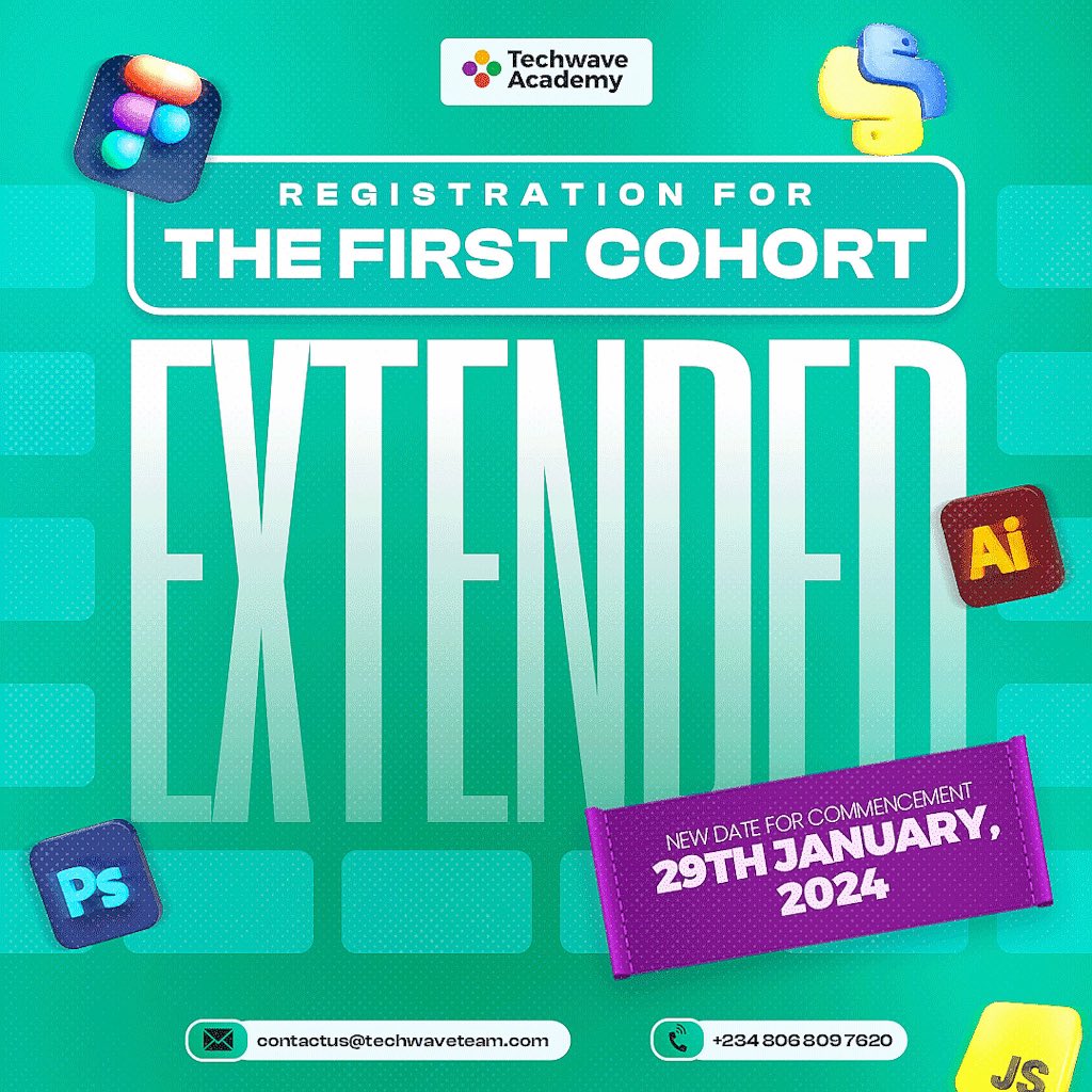 Announcement 🚨

A little more time to join the first cohort at Techwave Academy!

Due to external events, registration for our first cohort is now extended until January 29th.

Dive in now and register by clicking the link in our bio.