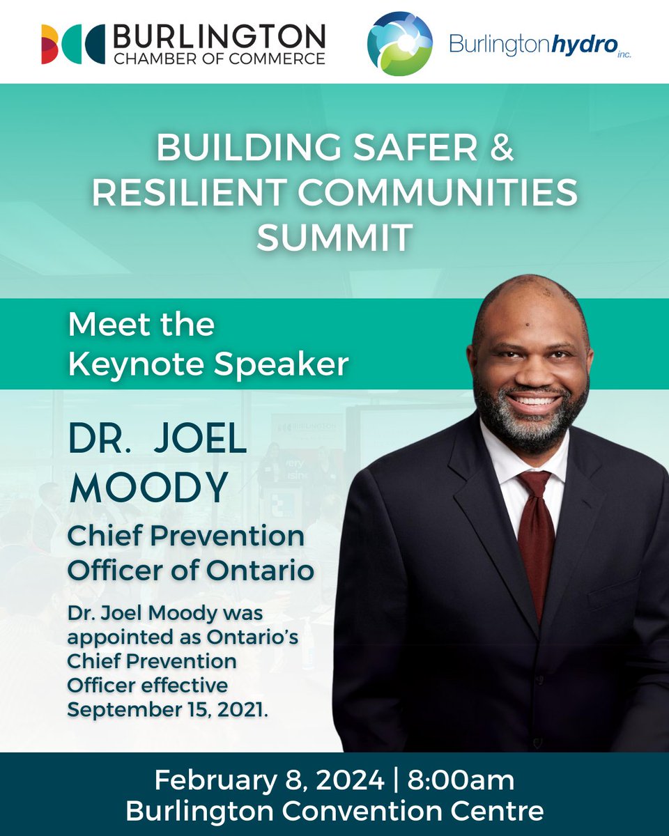 Next month, we are co-hosting the Building Safer & Resilient Communities Summit with @BurlingtonHydro. Meet the second keynote speaker for this event, Dr. Joel Moody. Head to our website to reserve your seat for this important #WorkplaceSafety event: bit.ly/47IHNxI