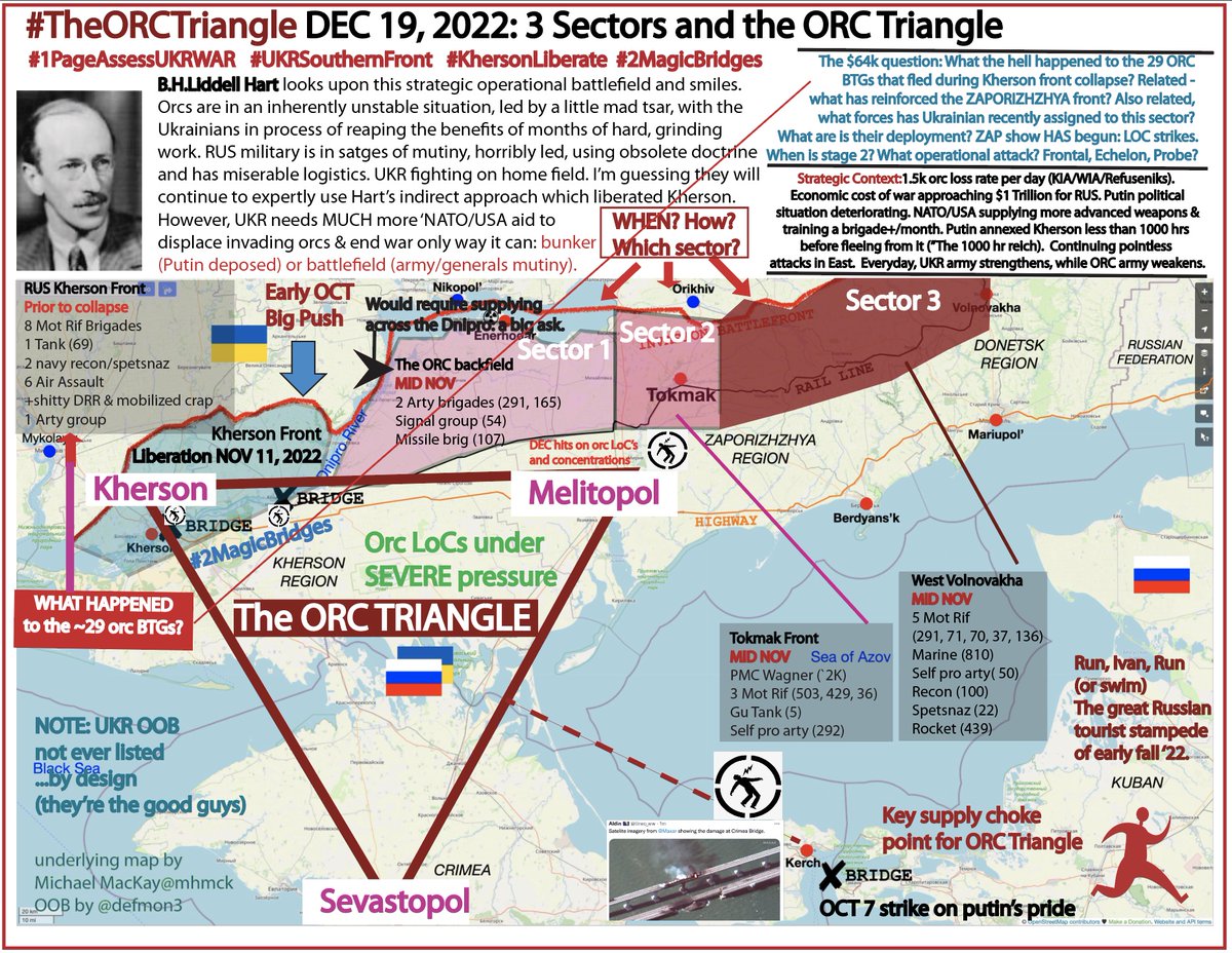 HerrDr8's tweet photo. #1pageassessukrwar #TheORCtriangle #PutinAmericanCollaborators #OBMtriangleArty

A big deal (@Tendar quoted tweet below). Also, when you toss in the recent missile interception rates. Also, when you toss in the routing of the Black Sea Fleet. 

If Ukraine can negate Russia's previous extreme naval advantage and Russia's previous advantage in stand off weapons in the air...couple that with Ukraine's arty platform advantage (chart left) ...and drones...and some F16s, good things may be ahead for elimination of the Orc Triangle (chart right from last year...always a humbling experience seeing what one posted a year ago...there was progress in sectors of Southern Front...just not was hoped for).

Of course, this assumes fixing the #putinAmericanCollaborators issue with NATO aid: Ukraine needs more shells and platforms...a lot more to reinforce its hard one success to date. Issue there is in the MAGA House of Crazy (aka House of Representatives) and Budapest (aka little tsar's Orban).
