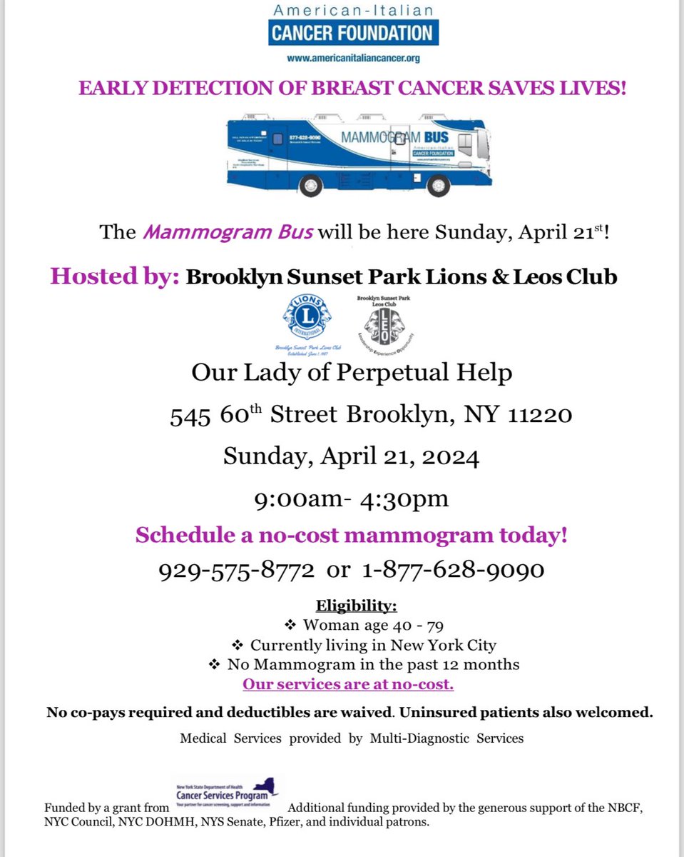 Early detection saves lives! Thanks to @AICF_nyc we are able to offer FREE mammograms & breast screenings. Sign up if eligible. Share with your networks!