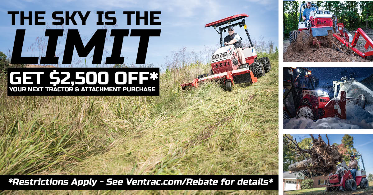 ventrac's tweet photo. Unlock savings on a new tractor and attachment package! Order now to enjoy $2,500 off until the end of January. Don't miss out on these big savings!

Check out more - https://t.co/EUrACDgLPI

 #EquipmentUpgrade #InstantRebate #Ventrac https://t.co/PA7we763Ym