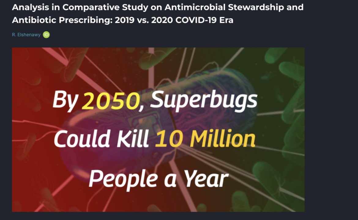 Must Read Analysis in Comparative Study on Antimicrobial Stewardship and Antibiotic Prescribing: 2019 vs. 2020 COVID-19 Era.

researchgate.net/publication/37…

#ResearchGate
#MondayRead