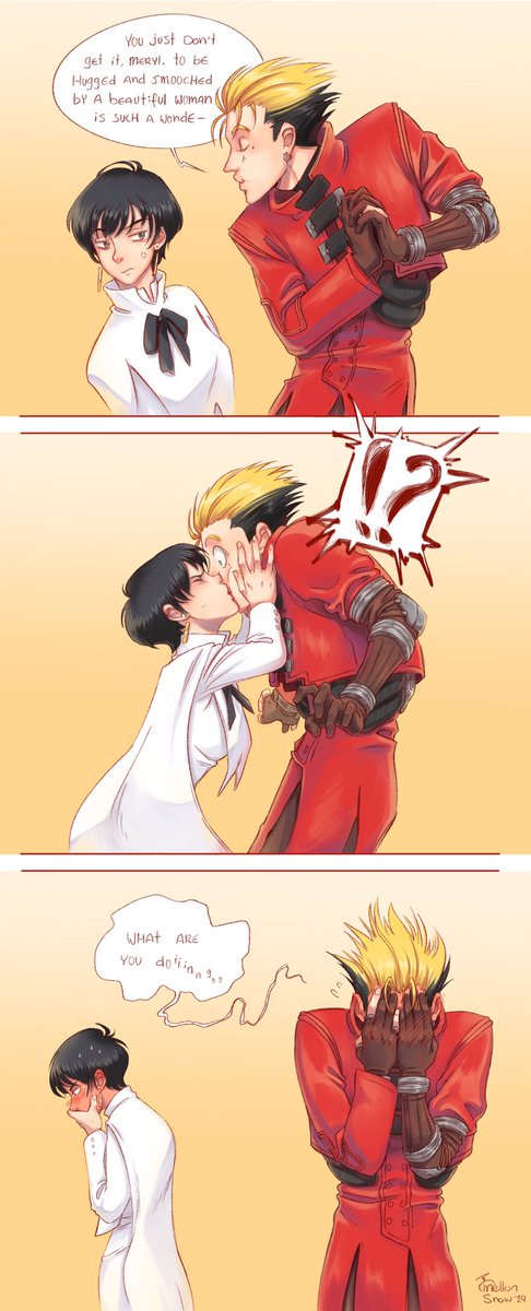 MellonSnow's tweet photo. ⬅️日本語➡️ENG

That’s what u get for talking smack, Vash!
ざまぁみろや、ヴァッシュ！
😏 ❤️

#Trigun #トライガン #trigunmaximum #vashmeryl https://t.co/ohzpspmre0