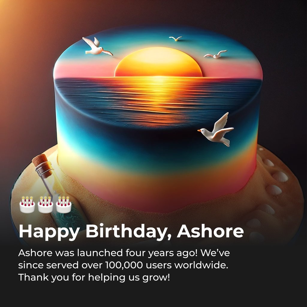 ashoreapp's tweet photo. Happy Birthday Ashore 🥳

Our software was started as the side project of a creative agency that struggled to get high quality feedback. Today it serves thousands of organizations worldwide. https://t.co/lttJznAfE3