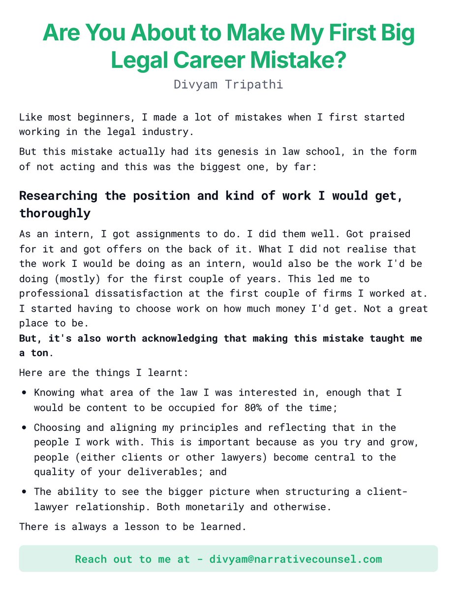 Starting a legal career? 🎓⚖️ Avoid my biggest mistake:
#LegalCareerTips #LawSchoolLessons #GrowthMind