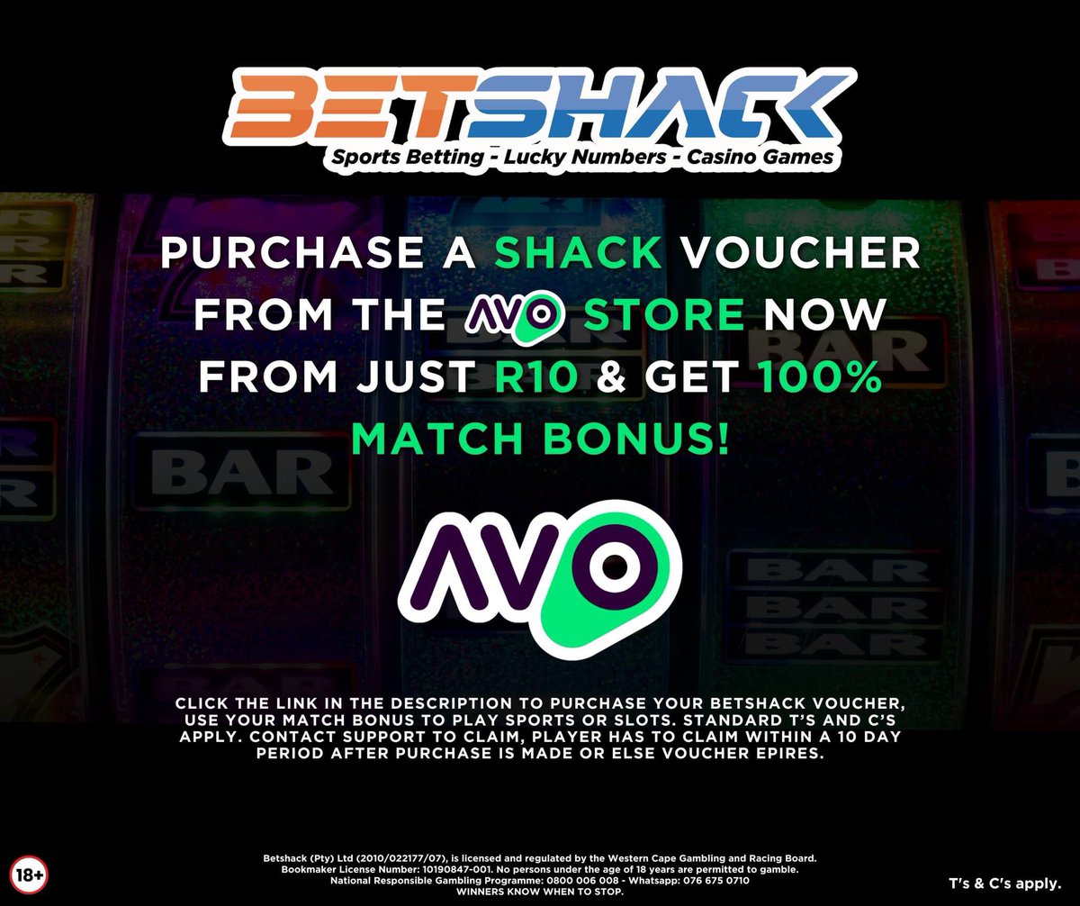 Betshack1's tweet photo. Get a voucher from the AVO store now 🔥🤑🥑

Purchase a SHACK voucher from the AVO app from just R10 &amp; get 100% Match Bonus!

Use your bonus to play sports or slots ⚽️🎰

T's &amp; C's apply. https://t.co/rbGfuRYqL7