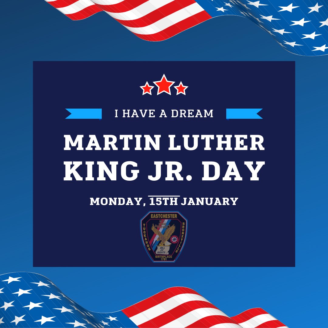 EastchesterFD's tweet photo. The Eastchester Fire District celebrates the memory and work of Dr. Martin Luther King Jr. We honor his life’s work dedicated to unity, service, equality and justice. #mlkday https://t.co/VYaNOlIkNV
