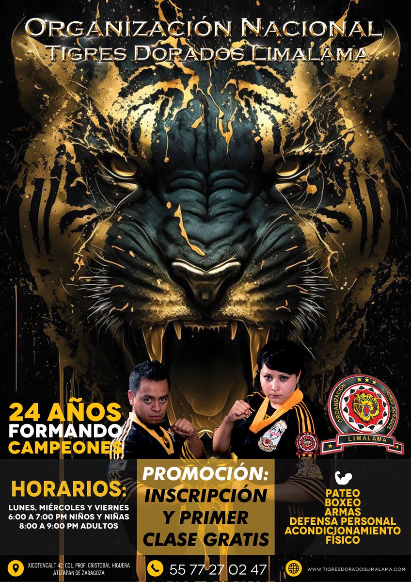 disk_emmanuel's tweet photo. Te esperamos en Tigres Dorados Higuera 👊🏻🐯 🟡🟡Todo tu 1er mes entrena con nosotros, Inscripción y primera clase GRATIS🟡🟡 Defensa Personal Limalama
Horarios: Lunes, Miércoles y Viernes 6:00 pm a 7:00 pm Niños y Niñas 8:00 PM a 9:00 pm Adolescentes y Adultos🟡Formando Campeones https://t.co/VRGqLO2hhG