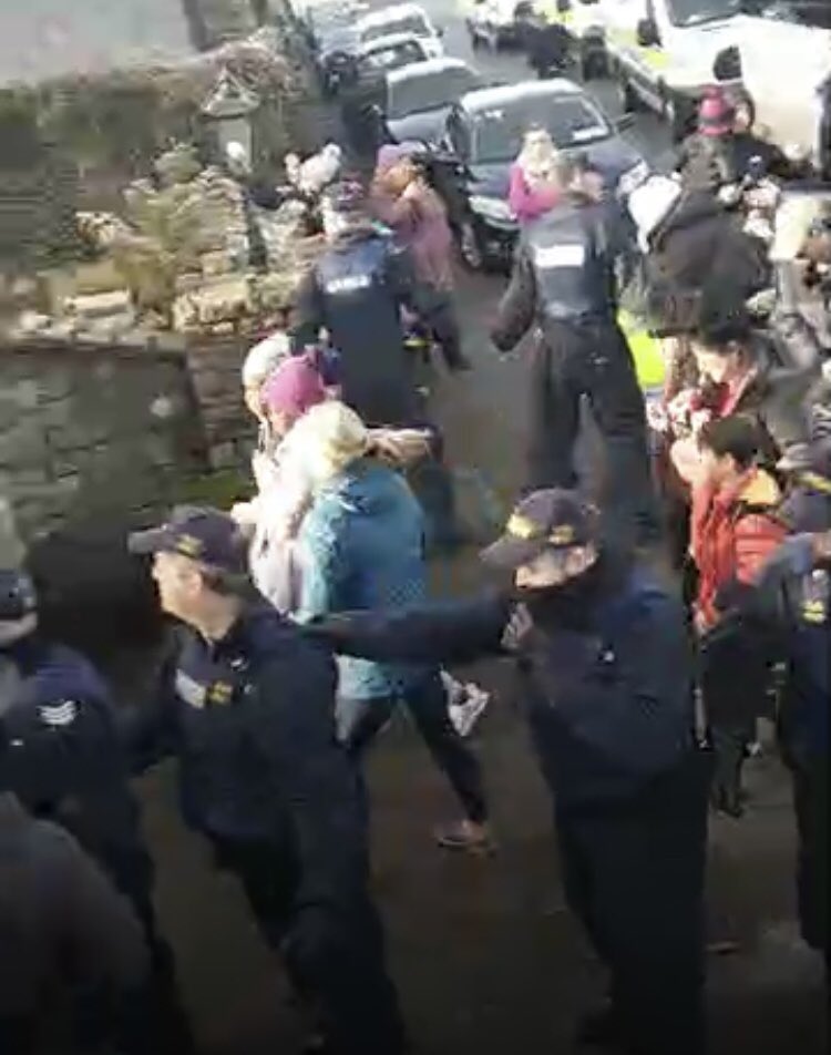 TullMcAdoo's tweet image. Some stills from the videos, the far right are disseminating online from Roscrea. These are women with their children clinging to them in palable fear, being protected by the Gardai from a baying mob. 
You can call it what you want, but it's very fascist behaviour.