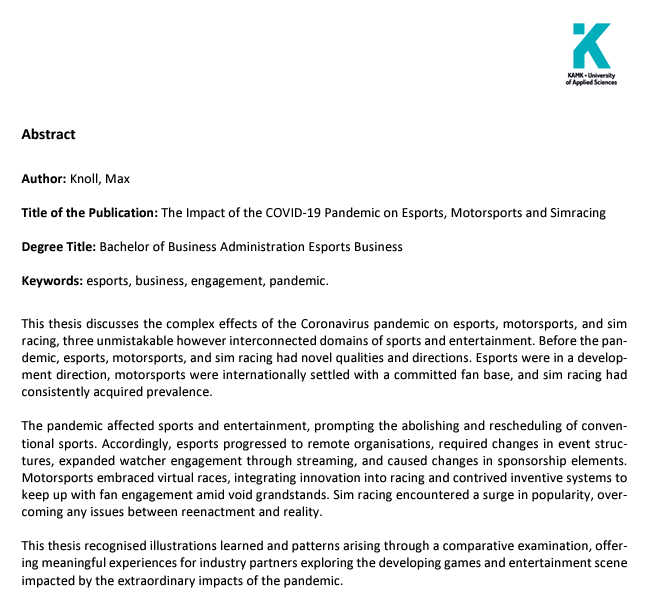 DrSethJenny's tweet photo. New citation of our #esports research:
The Impact of the COVID-19 Pandemic on Esports, Motorsports and Simracing
#SimRacing #MotorSports #COVID19 #Pandemic #Esport #SportSim #SportsSimulation #SportsSim
Full text:
https://t.co/OZFODCFWLb https://t.co/dnZZ9Fxv5e