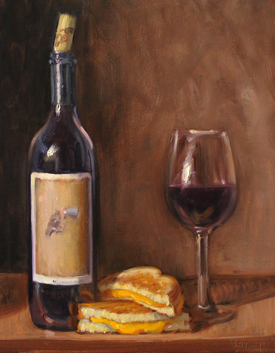 NoahVerrier's tweet photo. My oil painting of a Grilled Cheese and Wine https://t.co/2bc6pKx8Qx