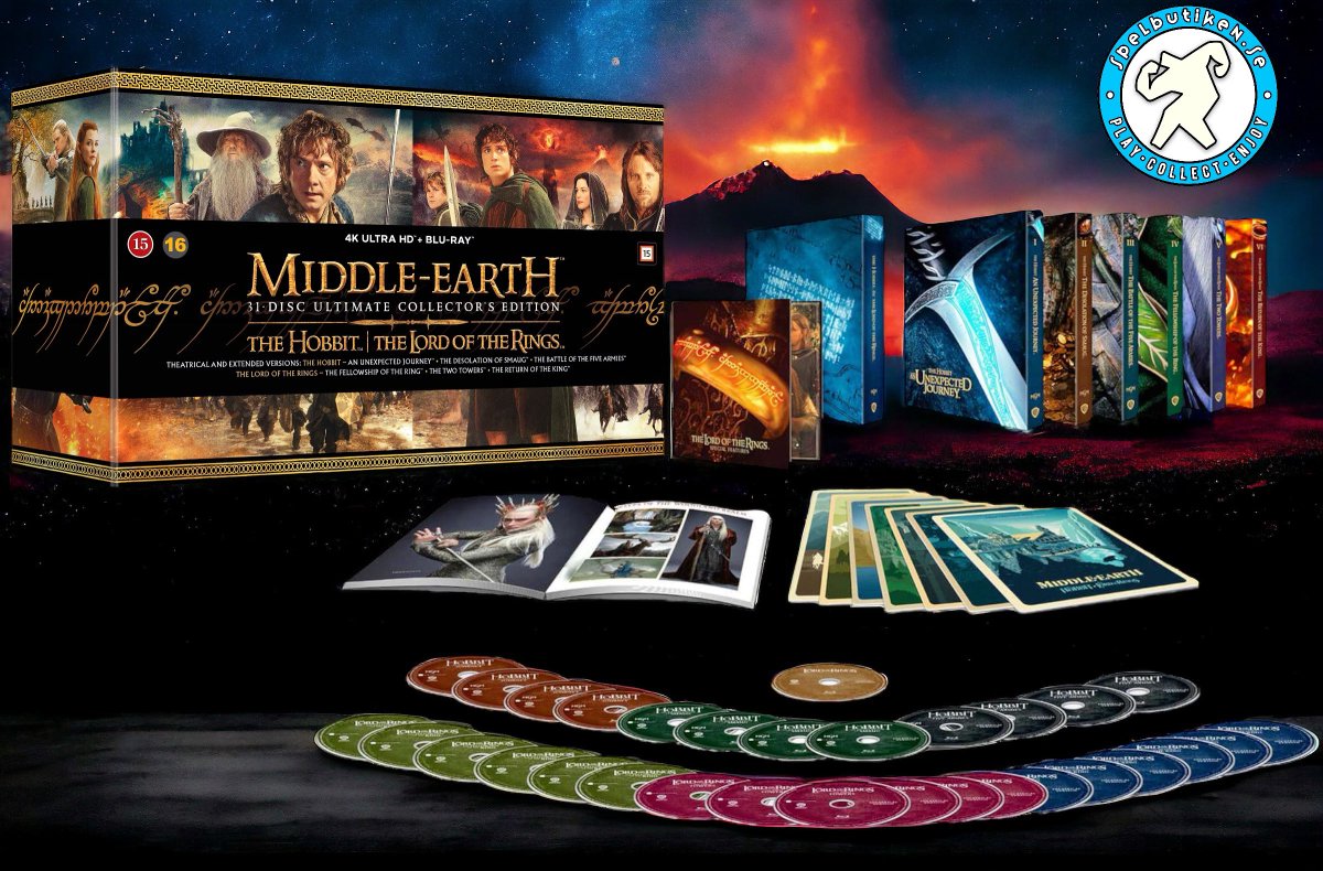 Upptäck en värld av äventyr hos Spelbutiken.se 🍿✨ Just nu erbjuder vi Middle-Earth Ultimate Collector’s Edition med 6 filmer i fantastisk 4K-kvalitet. Ett episkt paket för alla J.R.R. Tolkien-fans för endast 1599 SEK. Så långt lagret räcker! #FilmBuff #MiddleEarth…