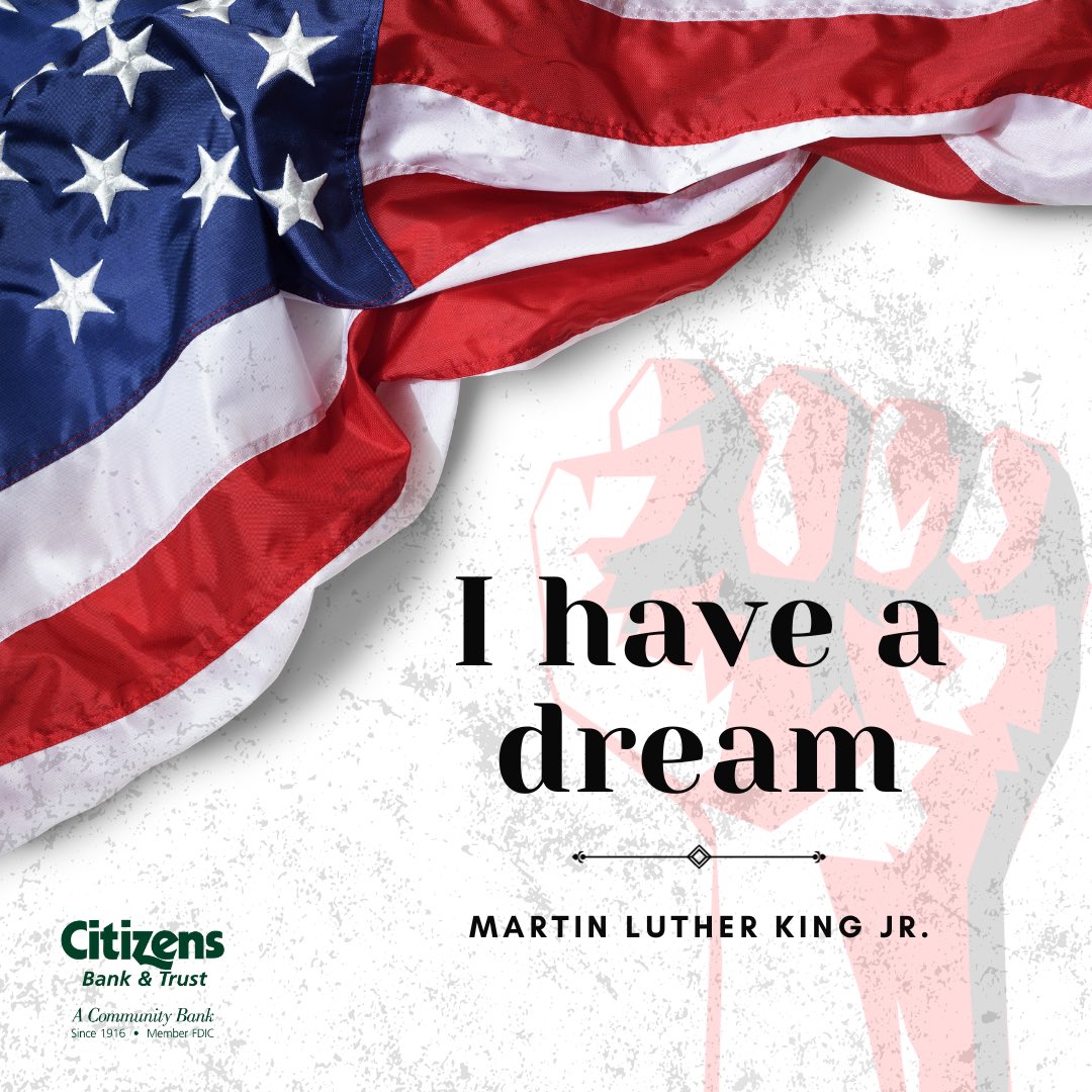 Our offices and branches will be closed Monday in observance of the life of Dr. Martin Luther King Jr. We will reopen Tuesday morning.