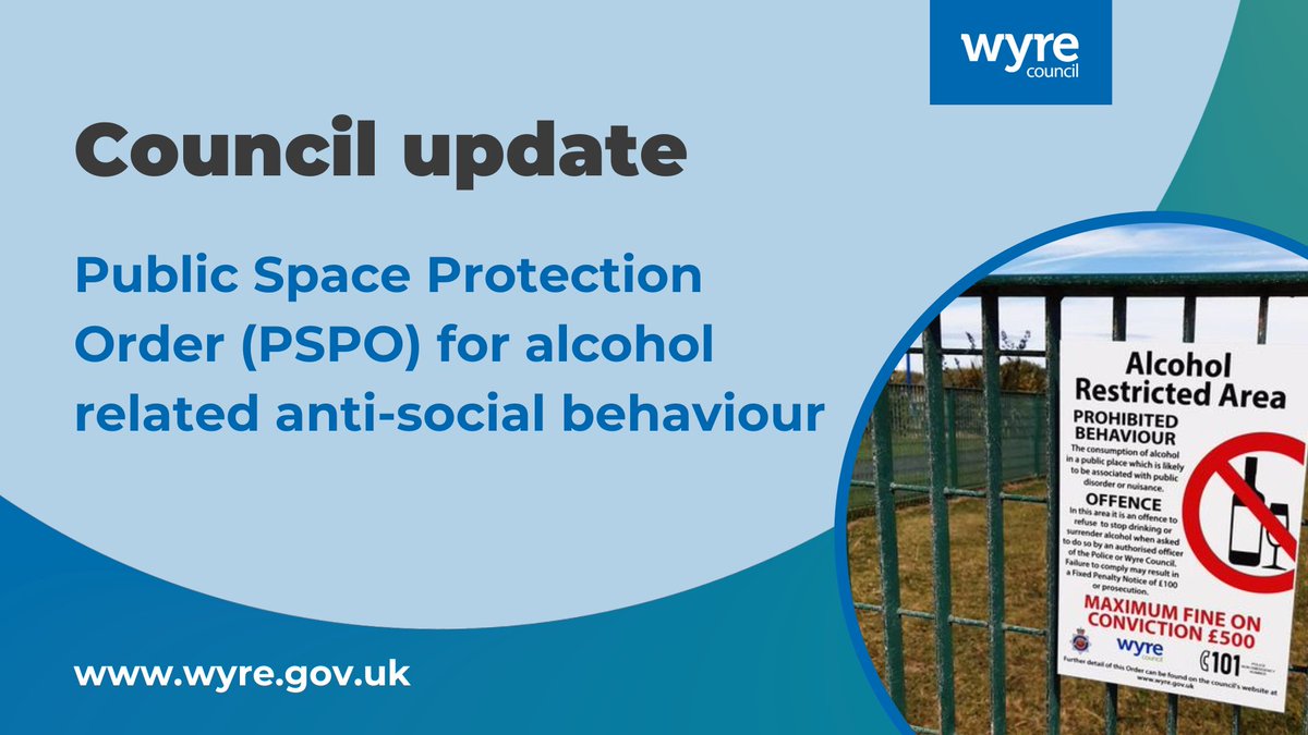 Following a public consultation we have renewed the Public Space Protection Order for alcohol related anti-social behaviour. The renewed Order will come into effect on the 26 February 2024. Learn more👇 bit.ly/4b8eEhA