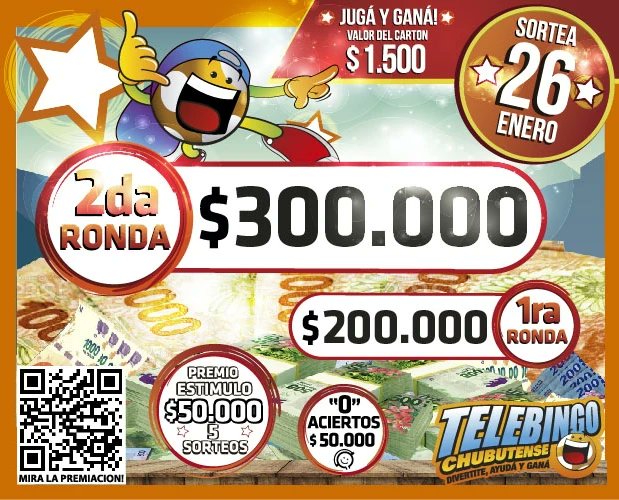 IAS_Chubut's tweet image. 🍀Nos preparamos para el segundo sorteo de enero del Telebingo Chubutense 
📌26/01 
🙌En la 4ta Ronda 📣 2 millones de pesos 🤑😱😱😱😱😱
❇️ SúPeR BiNgO bolilla 39📣 5 millones de pesos 
🙌Valor del cartón 👉$1.500
* disponibles en todas las agencias oficiales de la provincia.