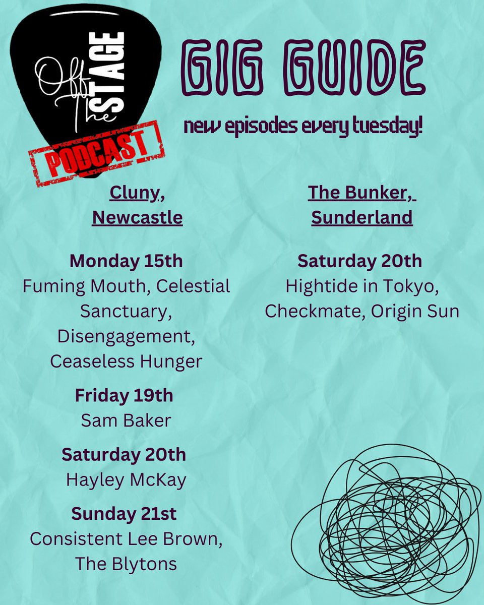 Off The Stage Gig Guide! - Which event are you wanting to see? @thebunkercic @thecluny #Gigguide #podcast #music #livemusic #talk #events #northeast #musician #band #gig #vibe #nightout #goodvibes #vibes #tour