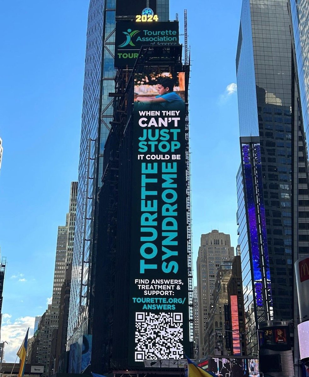 tourettesaction's tweet photo. What an amazing awareness campaign by our friends @TouretteAssn lighting up Times Square.  It is believed that 50% of people with #Tourettes or another #TicDisorder are going undiagnosed, getting these messages to families in need of answers, treatment and support is so important https://t.co/4QcoALChQm