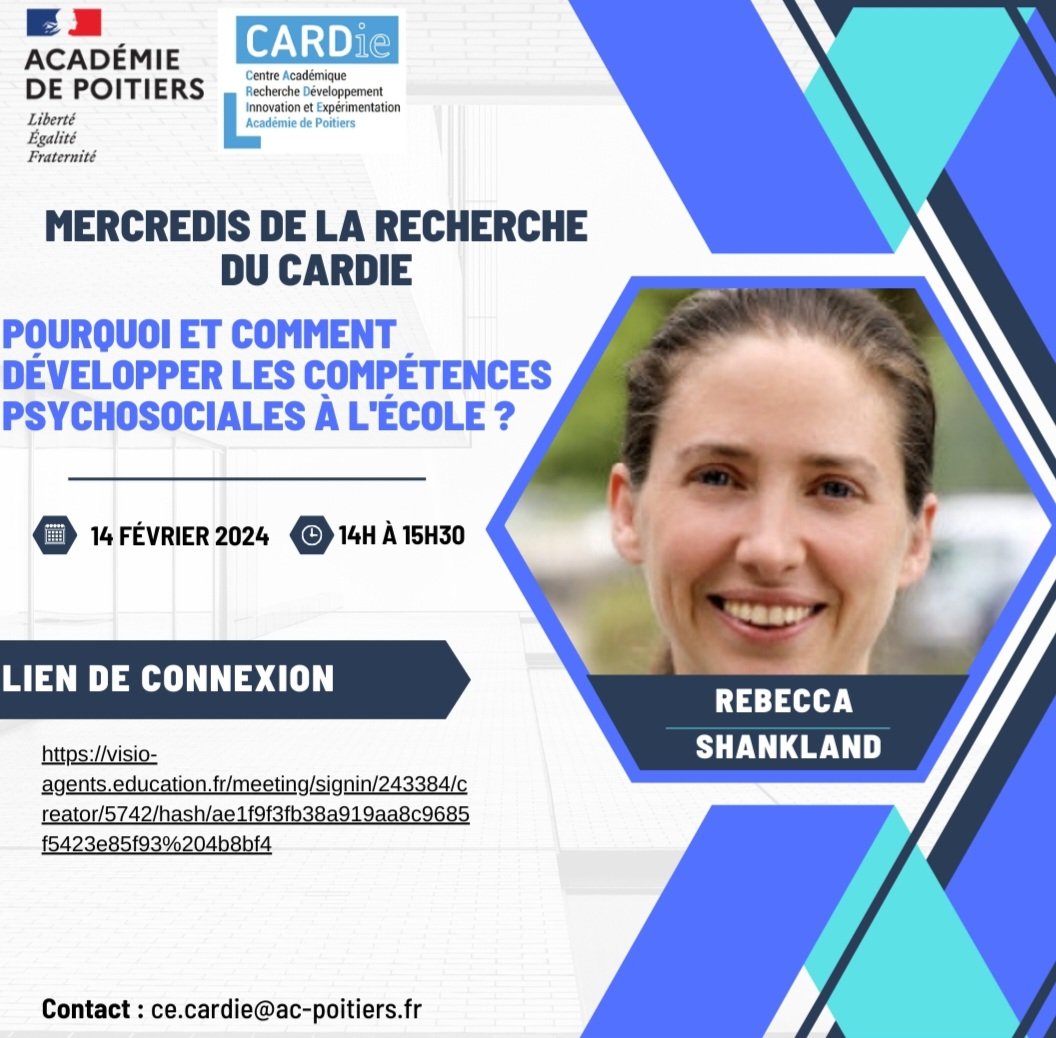 CARDIE_Poitiers's tweet photo. Pourquoi et comment développer les #CPS à l'école ? 

Par Rebecca Shankland 

@CsenOfficiel 

Mercredi de la recherche du 14/02 à 14h 

Plus d'informations : 

https://t.co/xTMVIgMMoT

@FoucheraultM @acpoitiers https://t.co/eTanPVbvS8