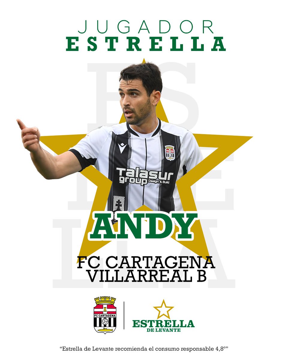 FCCartagena_efs's tweet photo. ⭐️ Andy Rodríguez ha sido elegido el #JugadorEstrella del #CartagenaVillarrealB 

🤝 Patrocinado por @estrellalevante https://t.co/9kYND9M2vS