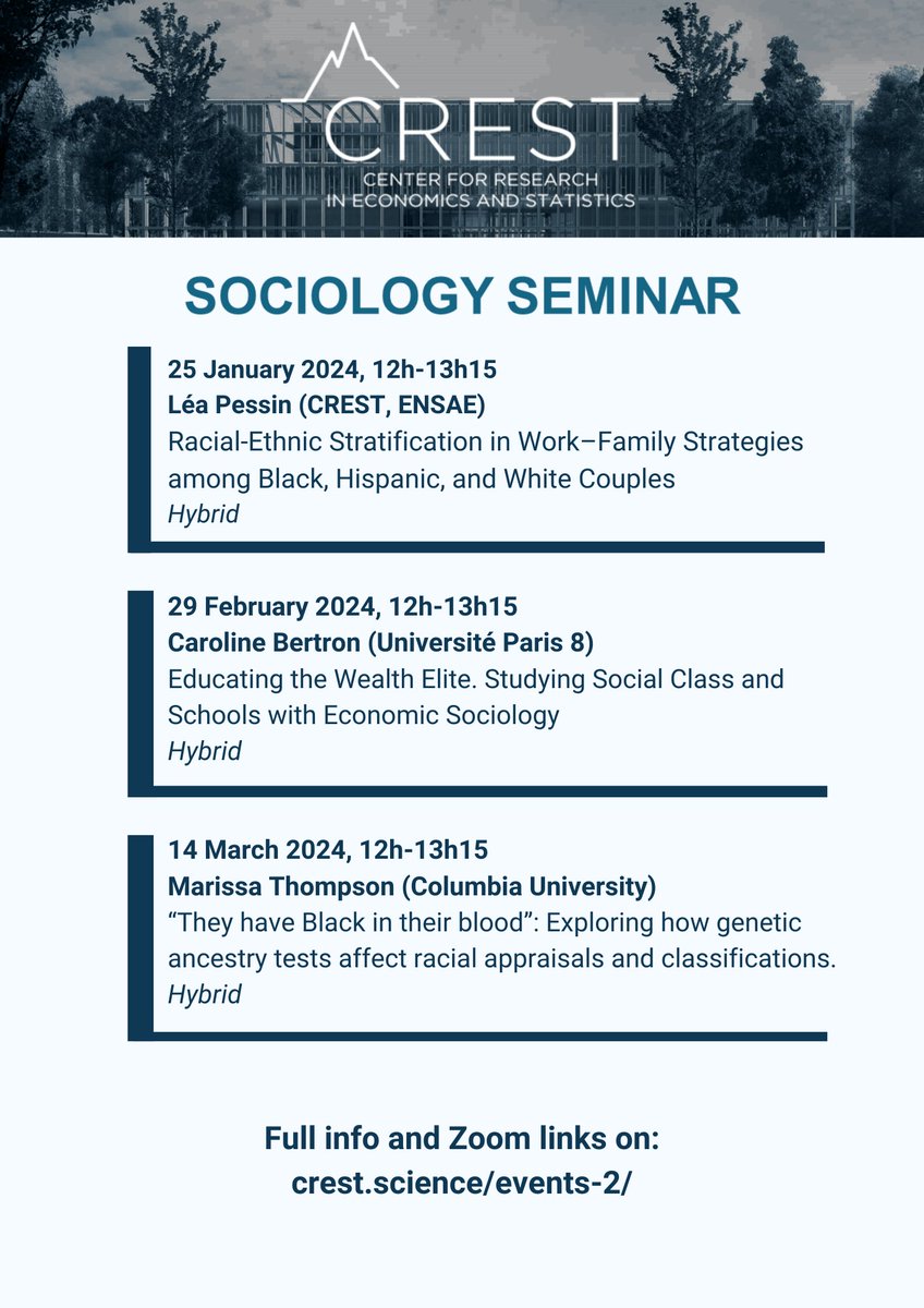 CrestSociology's tweet photo. And we're BACK! Come and join us in person or on the internet for the CREST Sociology seminar 2024! All-star  line-up featuring @CarolineBertron @m_thompson @RebsFE @gael_lemens and our own @leapessin! https://t.co/W6ZPojRsP6