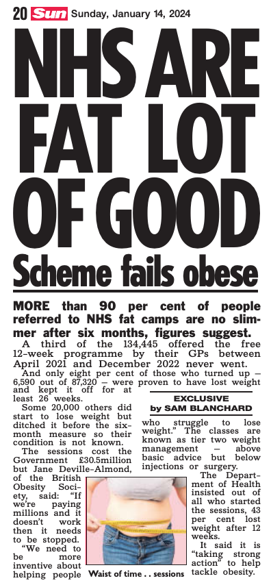 samblanchard9's tweet photo. Out of 134,000 people sent to NHS slimming classes only 6,590 (5%) made it to the six-month follow up having lost any weight

https://t.co/SRh1Ra7aia
@Obesitysoc https://t.co/jqwx2bisZo