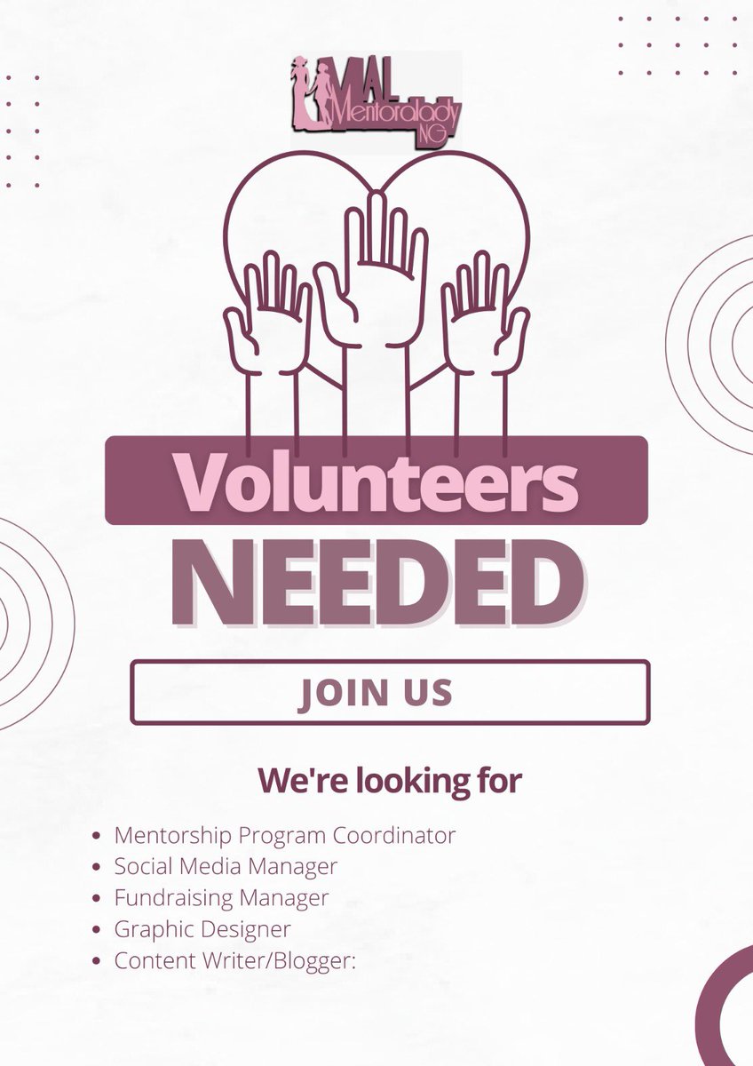 Join the Movement! 

MentorALadyNG is on the lookout for passionate individuals to join our volunteer team. If you believe in empowering young girls, fostering mentorship, and making a positive impact, we want YOU!

#VolunteerWithUs #EmpowerGirls #MentorALadyNG