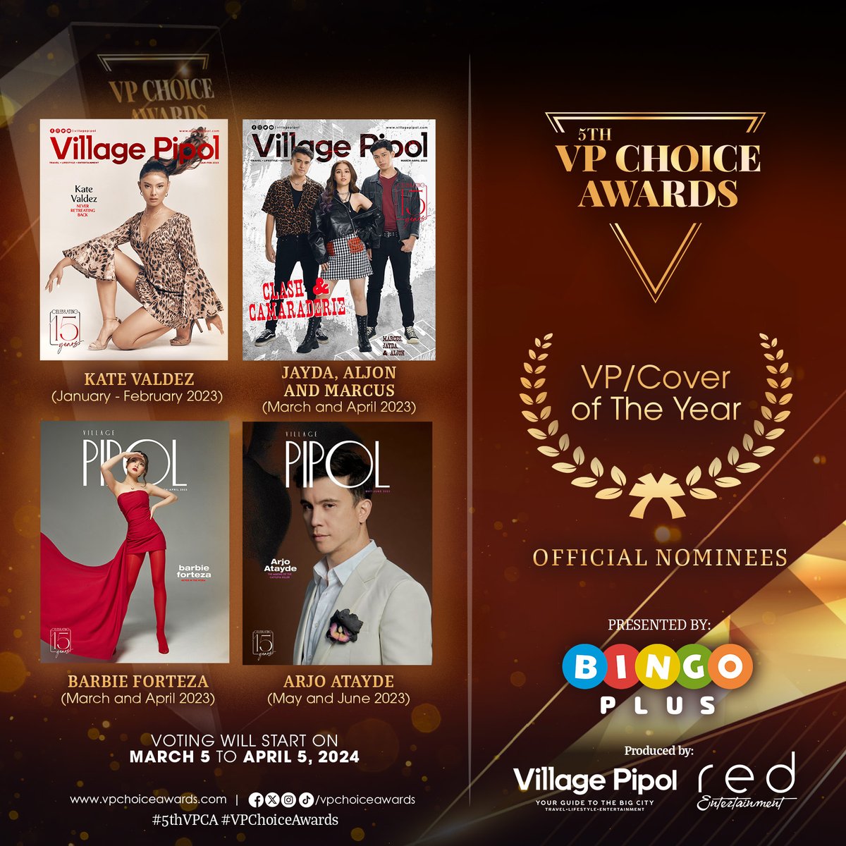vpchoiceawards's tweet photo. Here are the #5thVPChoiceAwards official nominees for 🏆VP Cover of the Year✨

Pipol, you have the power to choose this year's winner! Voting will open on March 5 to April 5, 2024. For more details, visit: https://t.co/1amPebmnRd 
#5thVPCANomineesReveal #5thVPCA https://t.co/sLR4osra0o